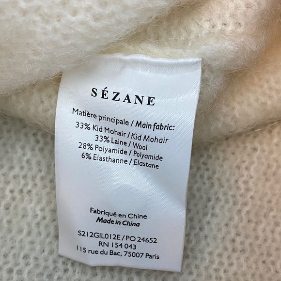 Sézane Angelie Cardigan in Ecru Ivory White Wool Blend Long Sleeves - Picture 10 of 11